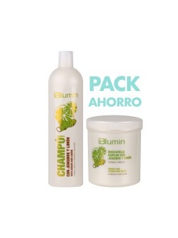 Comprar Pack Blumin: Champú 1000ml + Mascarilla 700ml Jengibre y Limón en Packs por sólo 18,90 € o un precio específico de 14,95 € en Thalie Care