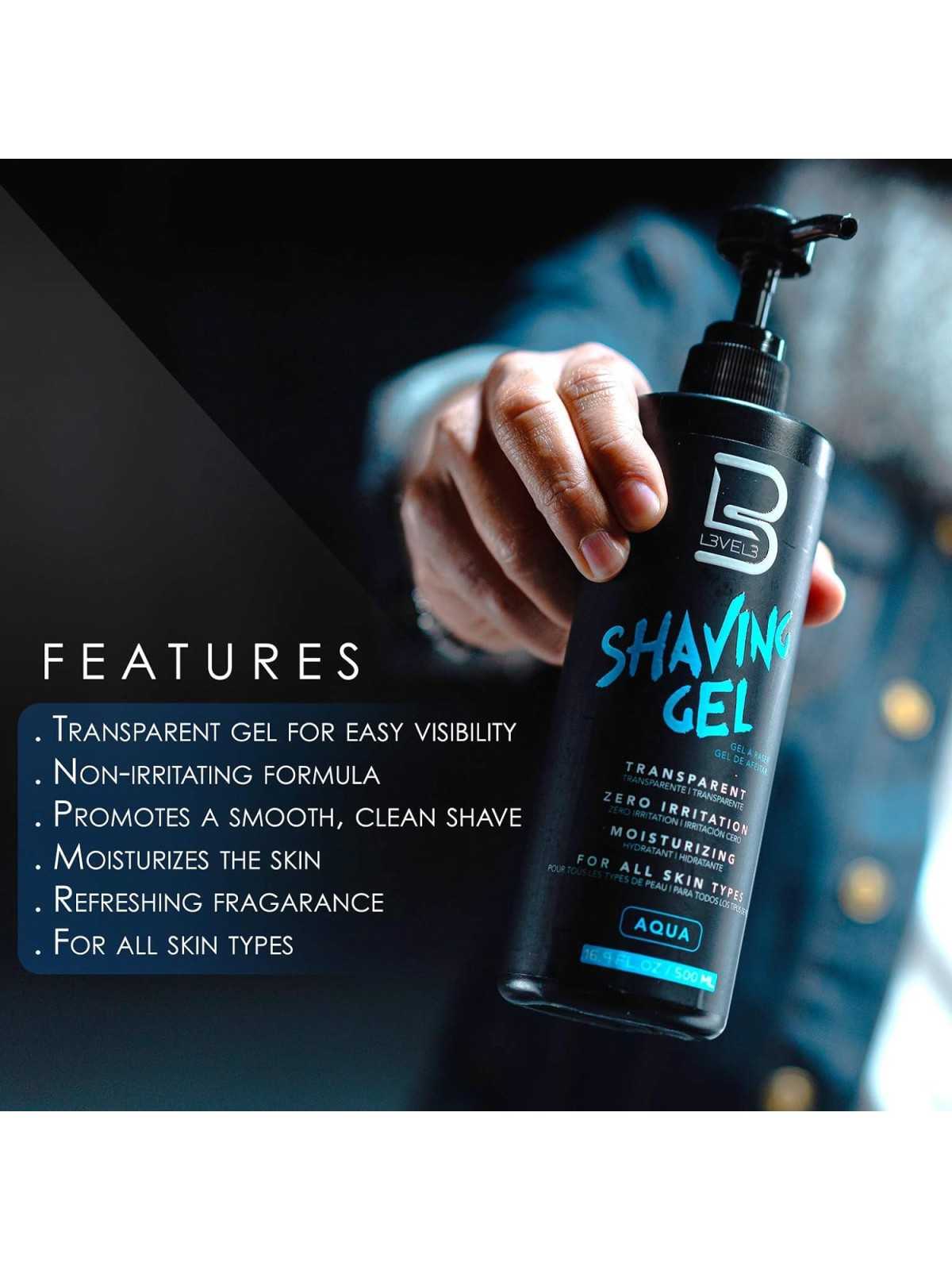 Comprar L3VEL3 Shaving gel Aqua | Gel de afeitado transparente 500ml | No irritante con aroma refrescante en Barbería por sólo 11,34 € o un precio específico de 11,34 € en Thalie Care