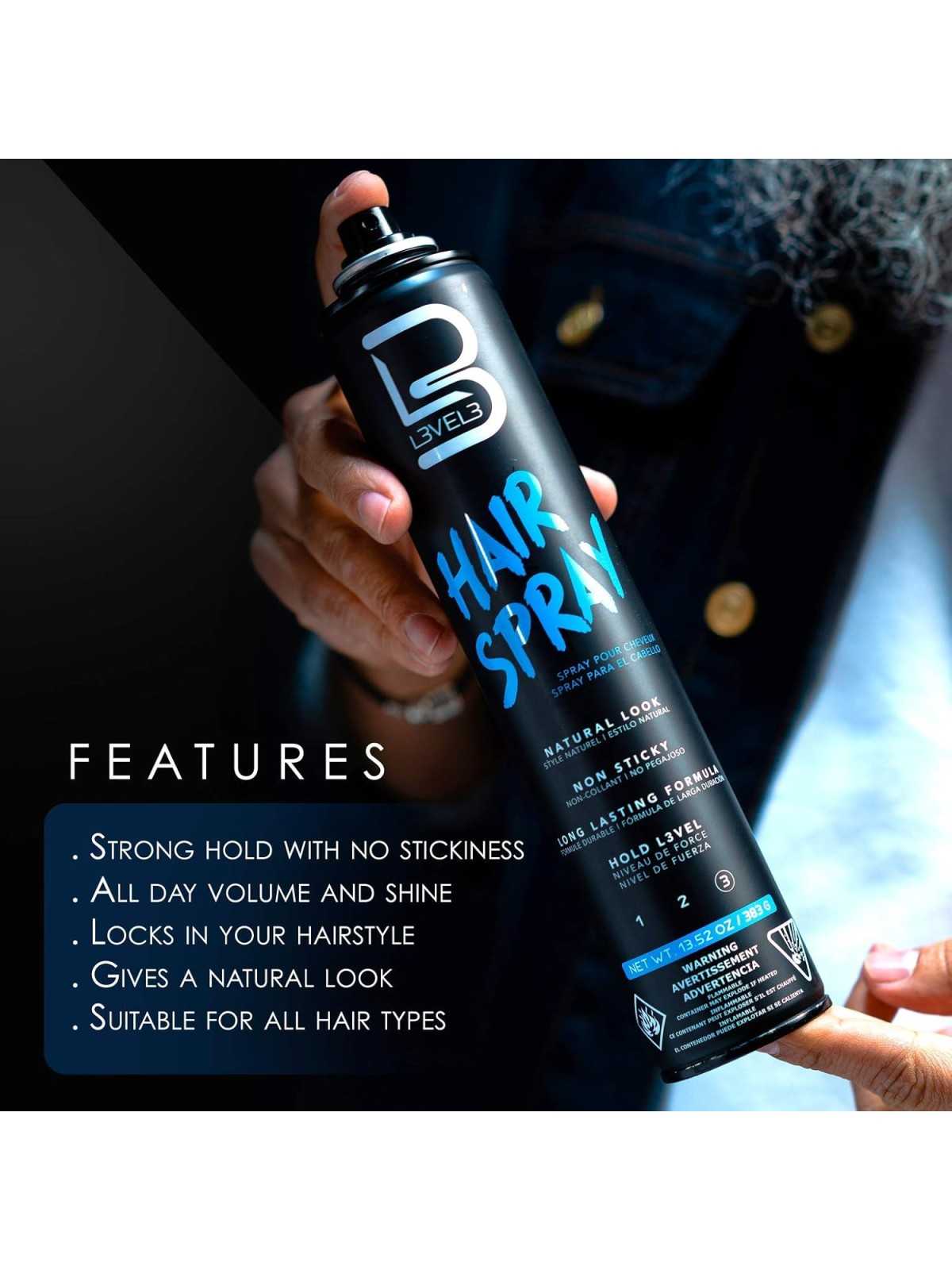 Comprar L3VEL3 Hair Spray – Laca profesional de fijación fuerte y volumen para hombres en Barbería por sólo 9,35 € o un precio específico de 7,95 € en Thalie Care