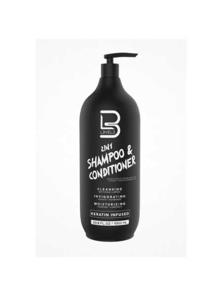 Comprar L3VEL3 Champú + Acondicionador 2 en 1 con Queratina – Reparación y brillo 1000ml en Barbería por sólo 11,50 € o un precio específico de 9,77 € en Thalie Care