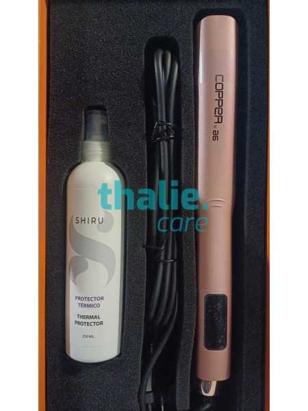Comprar Plancha Asuer AG Copper Golden Rose Edition + estuche y Protector Shiru 250 ml en Tenacillas y Planchas por sólo 84,90 € o un precio específico de 84,90 € en Thalie Care