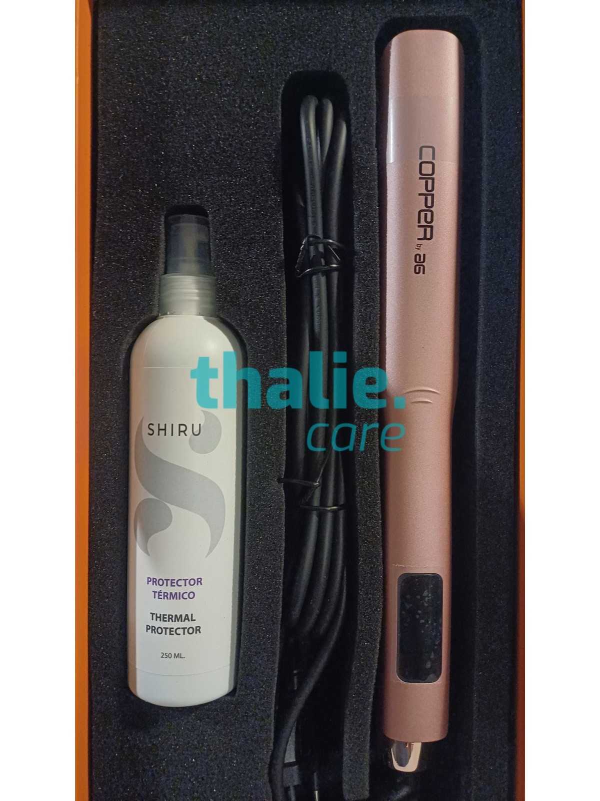 Comprar Plancha Asuer AG Copper Golden Rose Edition + estuche y Protector Shiru 250 ml en Tenacillas y Planchas por sólo 84,90 € o un precio específico de 84,90 € en Thalie Care